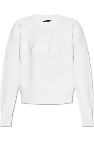 VERSACE Strik, Dame, Hvid, S, Uld, Sweater med broderet logo