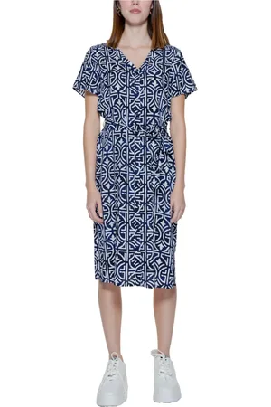 Street one Kjole, Dame, Blå, 2XL, Uld, Blå Print V-Hals Kjole Kvinder