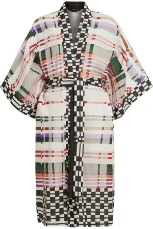 Persona by Marina Rinaldi Bluser & Skjorter, Dame, Flerfarvet, M, Linned, Linned Kimono med Multifarvet Mønster