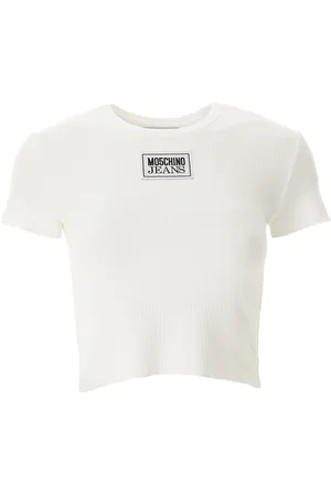 Moschino Top, Dame, Hvid, L, Logo Patch Cropped T-Shirt