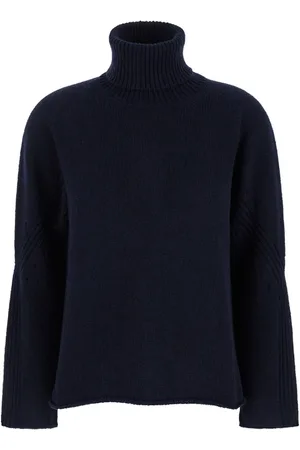 SEMICOUTURE Strik, Dame, Blå, S, Cashmere, Blå Cashmere Sweater Høj Hals