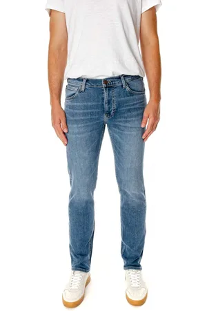 Lee Jeans, Herre, Blå, W33 L36, Denim, Straight Fit Jeans med lynlås