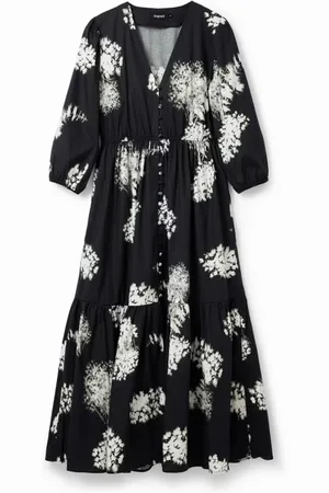 Desigual Kjole, Dame, Sort, 2XL, Bomuld, Sort Print V-Hals Kjole