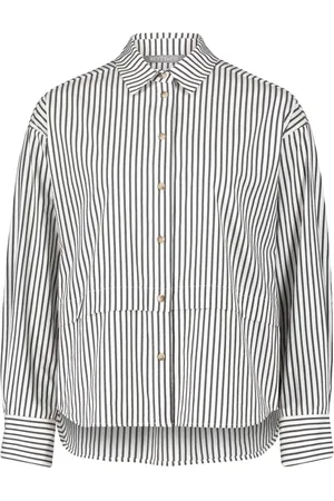 Betty & Co Bluser & Skjorter, Dame, Hvid, 2XL, Uld, Stribet Skjortebluse