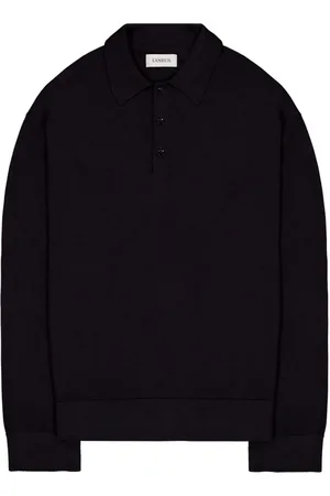 LANEUS Strik, Herre, Sort, M, Uld, Langærmet Strikket Polo Sweater