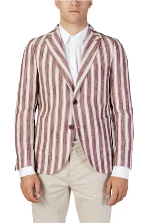 MULISH Jakke, Herre, Flerfarvet, S, Bomuld, Stribet Bordeaux Knappet Blazer Forår/Sommer