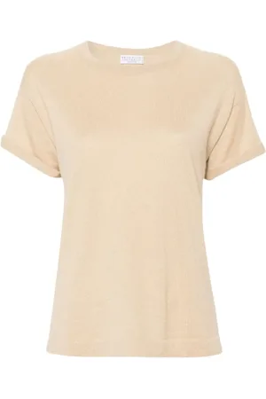 Brunello Cucinelli Top, Dame, , M, Cashmere, Metallic Strik T-shirt