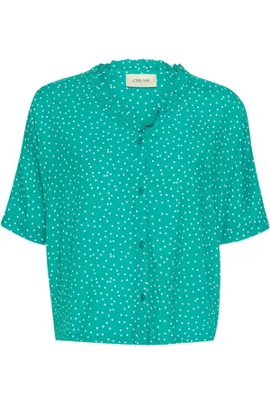 Cream Bluser & Skjorter, Dame, Grøn, 2XL, Kortærmet skjorte med Pine Dot