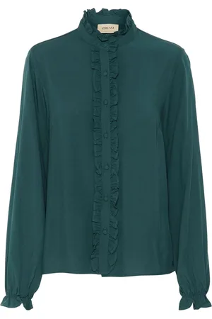 Cream Bluser & Skjorter, Dame, Grøn, XL, Frill Skjorte med Puff Ærmer Sea Moss