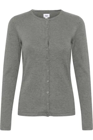 Saint Tropez Strik, Dame, Grå, XS, Uld, MilaSZ R-Neck Cardigan Mist Grey