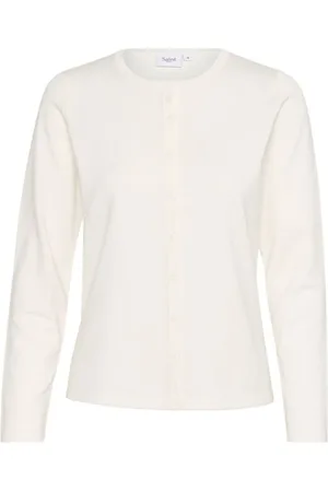 Saint Tropez Strik, Dame, Hvid, M, Uld, R-Neck Cardigan Ice