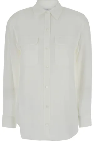 Equipment Bluser & Skjorter, Dame, Hvid, M, Silke Hvid Skjorte Slim Fit