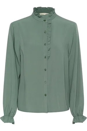 Cream Bluser & Skjorter, Dame, Grøn, L, Feminin Skjorte med Pufærmer
