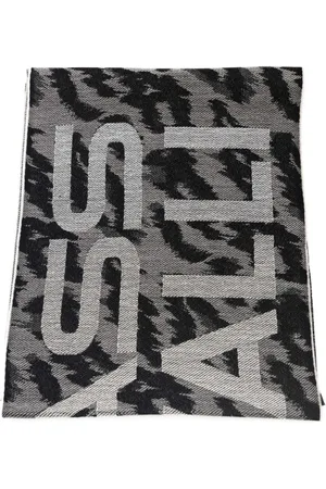 Roberto Cavalli Tilbehør, Herre, Grå, ONE SIZE, Uld, Animalier Mønster Logo Tørklæde