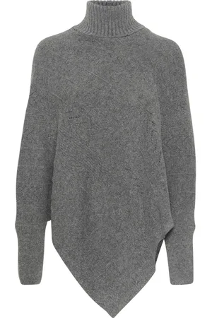 Cream Strik, Dame, Grå, ONE SIZE, Uld, Turtleneck Poncho Strik Asphalt Melange