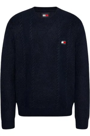 Tommy Hilfiger Strik, Herre, Blå, XL, Polyester, Blå Klassisk Striktrøje