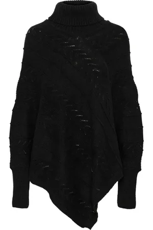 Cream Strik, Dame, Sort, ONE SIZE, Uld, Sort Turtleneck Poncho Sweater