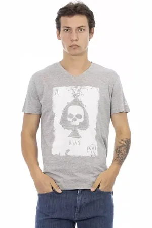 Trussardi Top, Herre, Grå, S, Bomuld, Elegant V-hals T-shirt med Frontprint