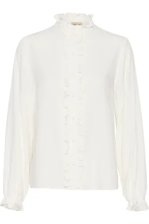 Cream Bluser & Skjorter, Dame, Hvid, M, Frill Skjorte med Puff Ærmer Snow