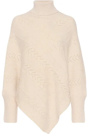 Cream Strik, Dame, , ONE SIZE, Uld, Turtleneck Poncho Strik Oat Melange