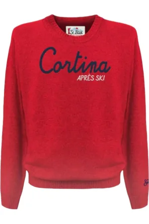 MC2 SAINT BARTH Strik, Herre, Rød, S, Uld, Rød Crewneck Sweater Cortina Broderi