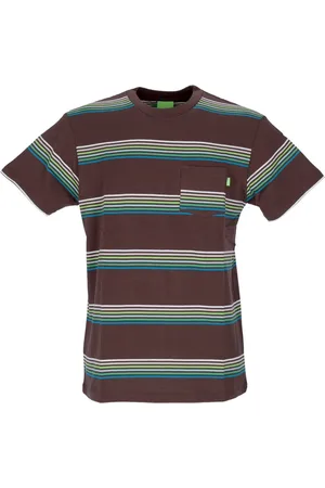 Huf Top, Herre, Brun, S, Bomuld, Brun Stribet Lomme T-shirt Kortærmet