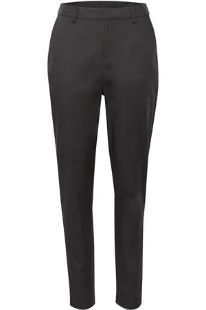 Kaffe Bukser, Dame, Grå, 2XL, Uld, Højtaljede Slim Fit Bukser Sort Østers