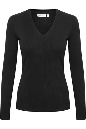 INWEAR Top, Dame, Sort, M, Bomuld, Sort V-hals Langærmet Top