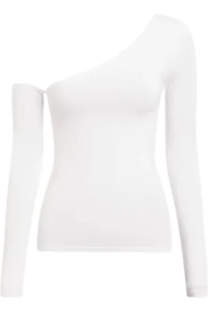 Calvin Klein Top, Dame, Hvid, XS, Uld, Modal Off Shoulder Langærmet Top