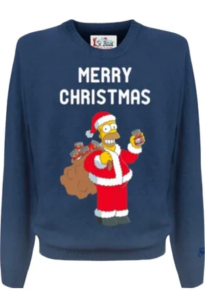 MC2 SAINT BARTH Strik, Herre, Blå, S, Cashmere, Juleudgave Homer Simpson Sweater