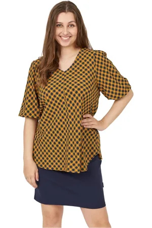 Pont Neuf Bluser & Skjorter, Dame, Brun, XS, Læder, Ternet V-hals Bluse Fleur Model