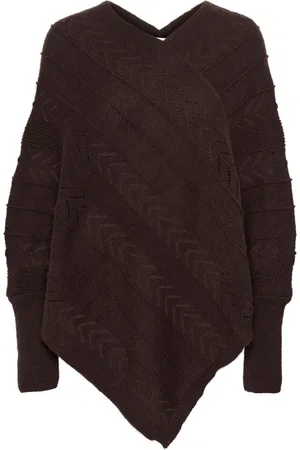 Cream Jakke, Dame, Brun, ONE SIZE, Strik Poncho Chokoladeblomme