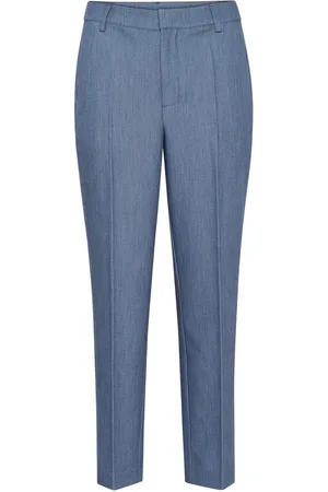 Kaffe Bukser, Dame, Blå, 2XL, Uld, Højtaljede Straight-Leg Blå Indigo Bukser