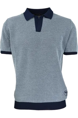 Carlo Colucci Top, Herre, Blå, XS, Uld, Kontrast Polo Shirt Klassisk Design