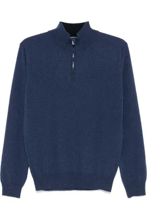 corneliani Strik, Herre, Blå, M, Uld, Luksus Uld Cashmere Half-Zip Sweater