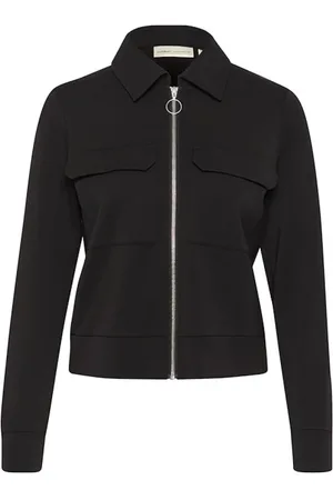 INWEAR Jakke, Dame, Sort, XS, Uld, Sort cardigan med lynlås og lommer