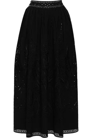 Alberta Ferretti Nederdel, Dame, Sort, S, Bomuld, Sort Blondepanel A-Line Nederdel
