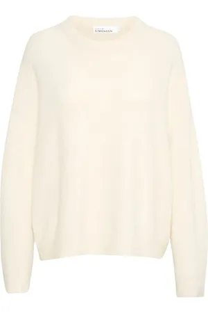 Karen by Simonsen Strik, Dame, , S, Uld, Oversize Oneck Strik Sweater Egret Melange