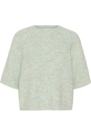 Kaffe Strik, Dame, Grøn, XS, Uld, Grøn Strikket Pullover med Mønster