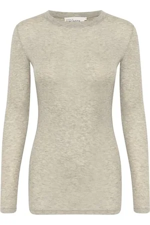 Karen by Simonsen Top, Dame, Grå, XS, Uld, Grå Melange Langærmet T-shirt