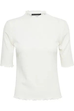 Karen by Simonsen Top, Dame, , L, Uld, Rynkekanter T-Shirt Toppe & T-shirts Egret