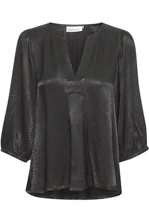 Karen by Simonsen Bluser & Skjorter, Dame, Sort, 2XS, Uld, Meteorit Top Bluse 3/4 Ærmer