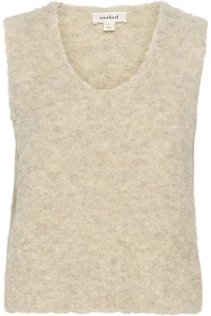 Soaked in Luxury Strik, Dame, , 2XL, Uld, Blød Strikvest Havregryn Melange