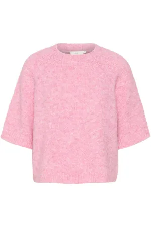 Kaffe Strik, Dame, Lyserød, XL, Uld, Cropped Strik Pullover Festival Fuchsia