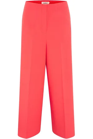 Soaked in Luxury Bukser, Dame, Rød, M, Cropped Wide Leg Pants Hot Coral