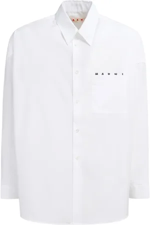 Marni Skjorte, Herre, Hvid, L, Bomuld, poplin skjorte med kig logo