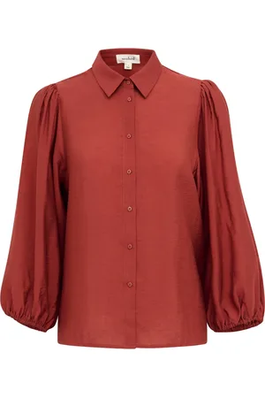Soaked in Luxury Bluser & Skjorter, Dame, Brun, L, Feminin Skjorte med Pufærmer