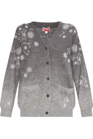 Kenzo Strik, Dame, Grå, XS, Uld, Cardigan med perler