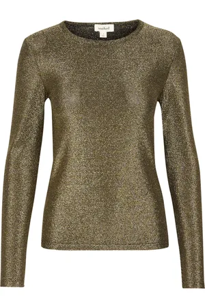 Soaked in Luxury Top, Dame, Gul, 2XL, Uld, Glimmertop Rund Hals Langærmet Guld