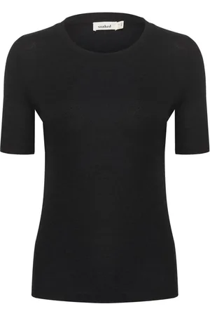 Soaked in Luxury Top, Dame, Sort, XS, Uld, Sort T-shirt med korte ærmer